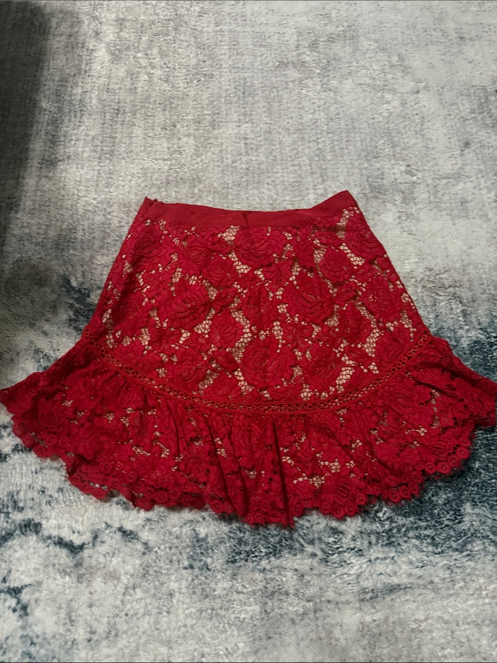 Lace Ruffle Mini Skirt - Red - Picture 3 of 4